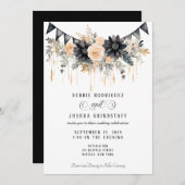 Black & Peach Floral Wedding Invitation  招待状 (正面/裏面)