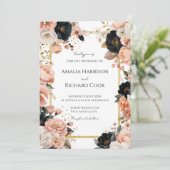 Black Peach Gold Floral Customizable Wedding  招待状 (スタンド正面)