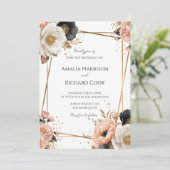 Black Peach Gold Floral Customizable Wedding  招待状 (スタンド正面)
