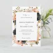 Black Peach Gold Floral Customizable Wedding  招待状 (スタンド正面)