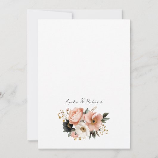 Black Peach Gold Floral Customizable Wedding  招待状 (裏面)