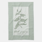 Black Pepper Herb - Green Gingham Border キッチンタオル (縦)