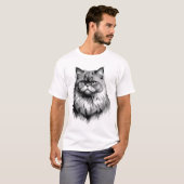Black Persian Cat Sketch Men's T-Shirt Tシャツ (正面フル)