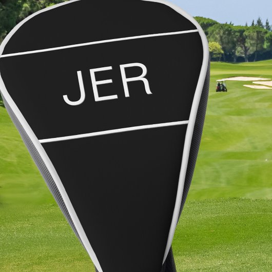 Black | Personalized Monogram Initials Modern ゴルフヘッドカバー