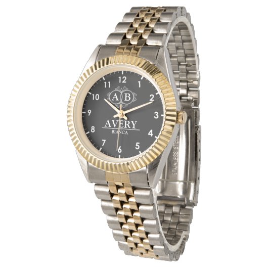 Black Personalized with White Leather Custom 腕時計 (アングル)