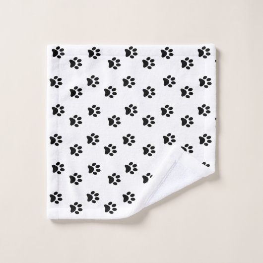 Black Pet Paws Pattern on White バスタオルセット (ウォッシュタオル)