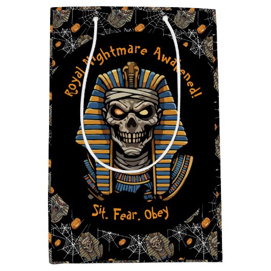 🖤 Black Pharaoh Mummy Gift Bag 🎃👑 ミディアムペーパーバッグ (正面)