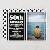 Black Photo 50th Birthday Partyへの招待 招待状 (正面/裏面)