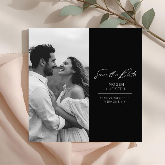 Black | Photo Chic Flat Wedding Save The Date Card セーブザデート