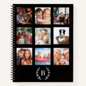 Black photo collage monogrammed modern diary ノートブック (正面)