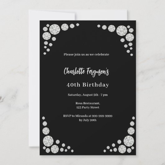 Black photo diamonds birthday 招待状 (裏面)