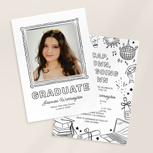Black Photo Doodle Graduation Invite Announcement 招待状