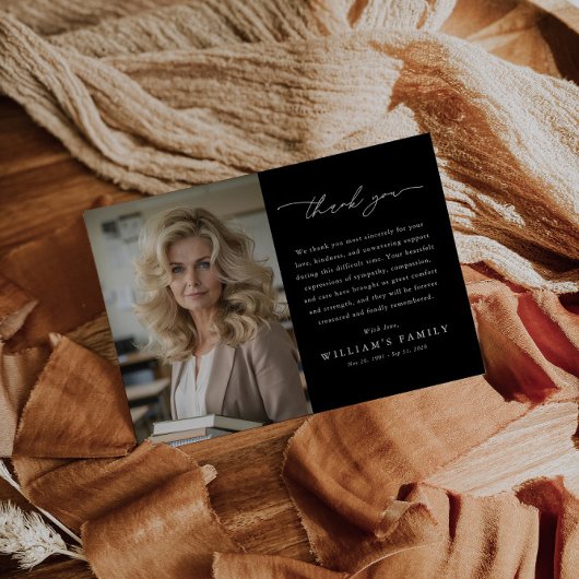 Black Photo Message Funeral サンキューカード