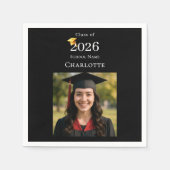 Black photo modern Graduation Party スタンダードカクテルナプキン (正面)