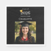 Black photo modern Graduation Party luncheon スタンダードランチョンナプキン (正面)