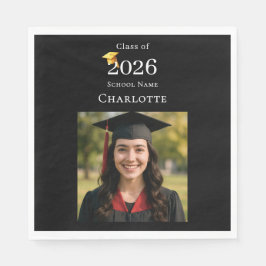 Black photo modern Graduation Party luncheon スタンダードランチョンナプキン