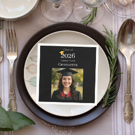 Black photo modern Graduation Party luncheon スタンダードランチョンナプキン