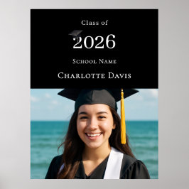 Black photo modern Graduation Party welcome ポスター