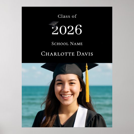 Black photo modern Graduation Party welcome ポスター (正面)