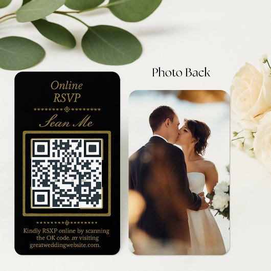 Black | Photo Online RSVP QR Code Wedding エンクロージャーカード