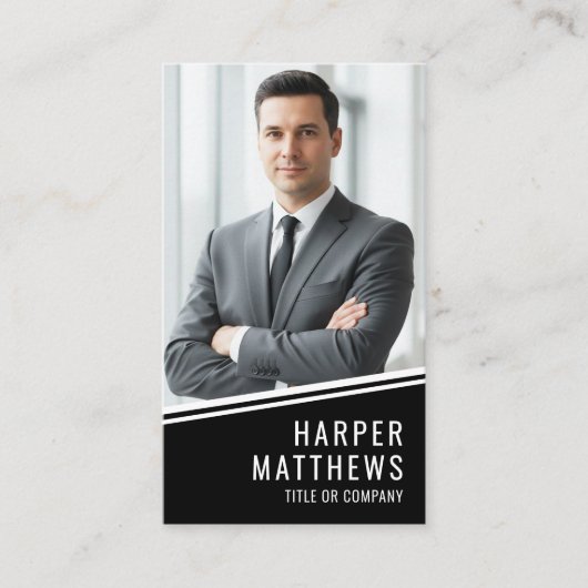 Black Photo QR Code Logo Vertical 名刺 (正面)