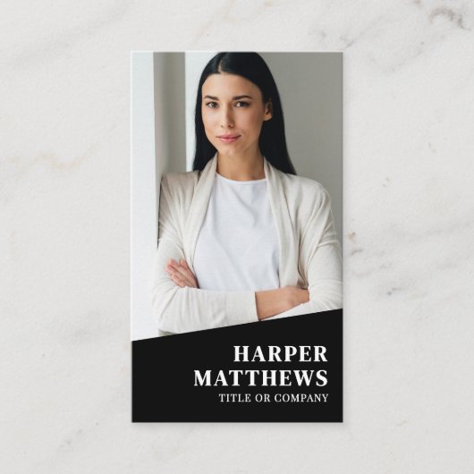 Black Photo QR Code Vertical 名刺 (正面)