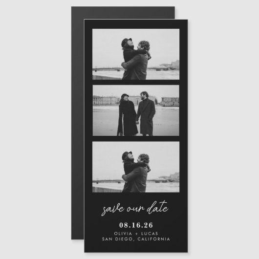 Black Photo Strip Magnetic Wedding Save The Date (正面/裏面)