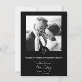 Black Photo Typography MR & MRS Wedding Bouquet  サンキューカード