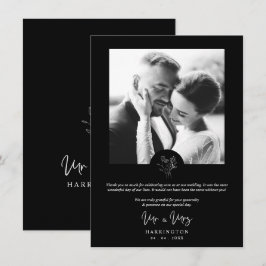 Black Photo Typography MR & MRS Wedding Bouquet サンキューカード