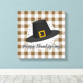 Black Pilgrim Hat on Brown Plaid - Thanksgiving キャンバスプリント (インサイチュ (ウッドフロア))