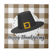 Black Pilgrim Hat on Brown Plaid - Thanksgiving タイル (正面)