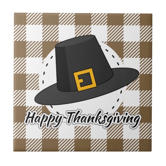Black Pilgrim Hat on Brown Plaid - Thanksgiving タイル (正面)