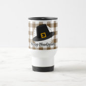 Black Pilgrim Hat on Brown Plaid - Thanksgiving トラベルマグ (中央)