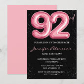 Black Pinkバルーングラム92歳の誕生日 招待状 (正面/裏面)
