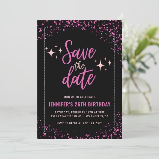 Black Pink 26th birthday invitations Save the date 招待状 (スタンド正面)