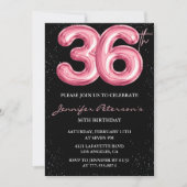Black Pink 36歳の誕生日招待状 風船ゴージャス 招待状 (正面)