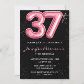 Black Pink 37歳の誕生日招待状 風船ゴージャス 招待状 (正面)