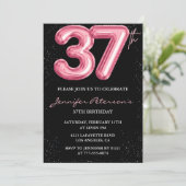 Black Pink 37歳の誕生日招待状 風船ゴージャス 招待状 (スタンド正面)