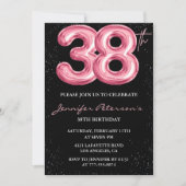 Black Pink 38歳の誕生日招待状 風船ゴージャス 招待状 (正面)