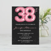 Black Pink 38歳の誕生日招待状 風船ゴージャス 招待状 (スタンド正面)