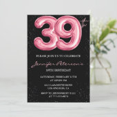 Black Pink 39歳の誕生日パーティーの招待状 風船でゴージャスに 招待状 (スタンド正面)