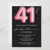 Black Pink 41歳の誕生日パーティーの招待状 風船 ゴージャス 招待状 (正面)