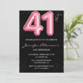 Black Pink 41歳の誕生日パーティーの招待状 風船 ゴージャス 招待状 (スタンド正面)