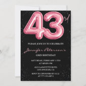 Black Pink 43歳の誕生日招待状 風船ゴージャス 招待状 (正面)