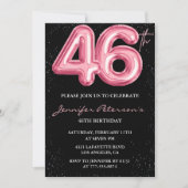 Black Pink 46歳の誕生日招待状 風船の華やかさ 招待状 (正面)