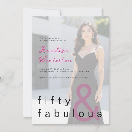 Black Pink 50 and Fabulous 50th Birthday Party 招待状 (正面)