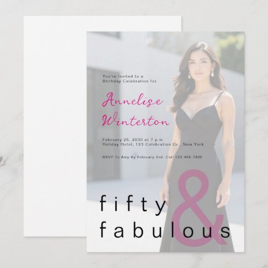 Black Pink 50 and Fabulous 50th Birthday Party 招待状 (正面/裏面)