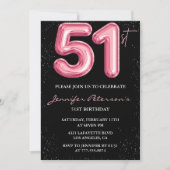 Black Pink 51歳の誕生日招待状 バルーン・グラム 招待状 (正面)