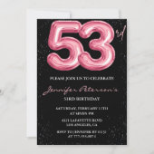 Black Pink 53歳の誕生日招待状 バルーン・グラム 招待状 (正面)