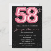 Black Pink 58歳の誕生日招待状 風船ゴージャス 招待状 (正面)